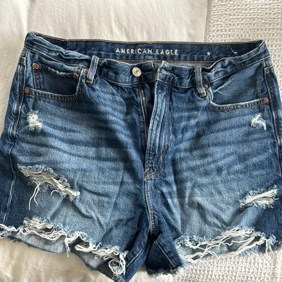 American Eagle Outfitters Blue Distressed Jean Shorts - Picture 1 of 4